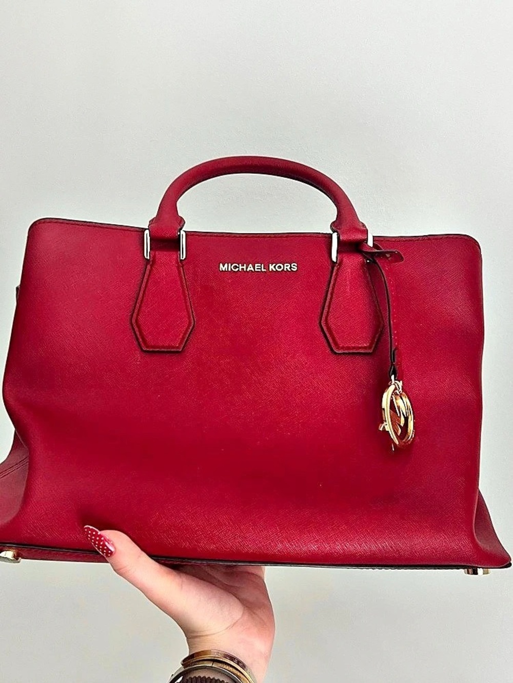 Michael Kors Selma Medium Saffiano Leather Satchel Red
